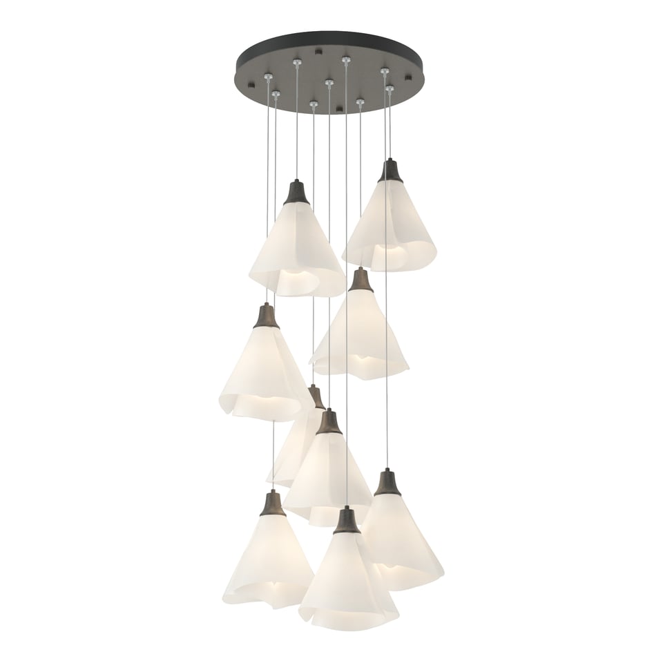 Mobius 9-Light Pendant by Hubbardton Forge with Spun Frost Shades and Customizable Finishes