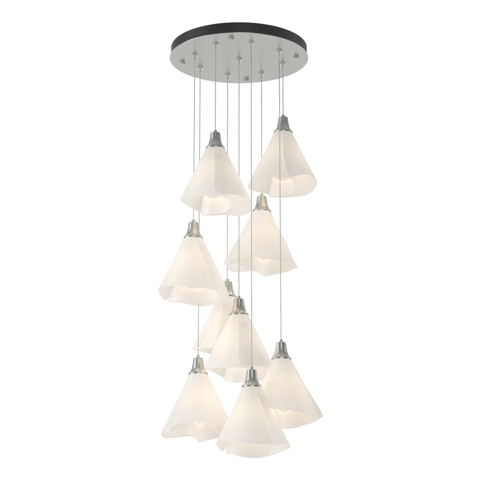 Mobius 9-Light Pendant by Hubbardton Forge with Spun Frost Shades and Customizable Finishes