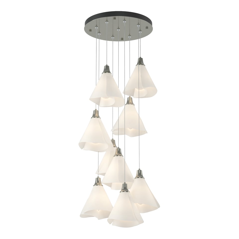 Mobius 9-Light Pendant by Hubbardton Forge with Spun Frost Shades and Customizable Finishes