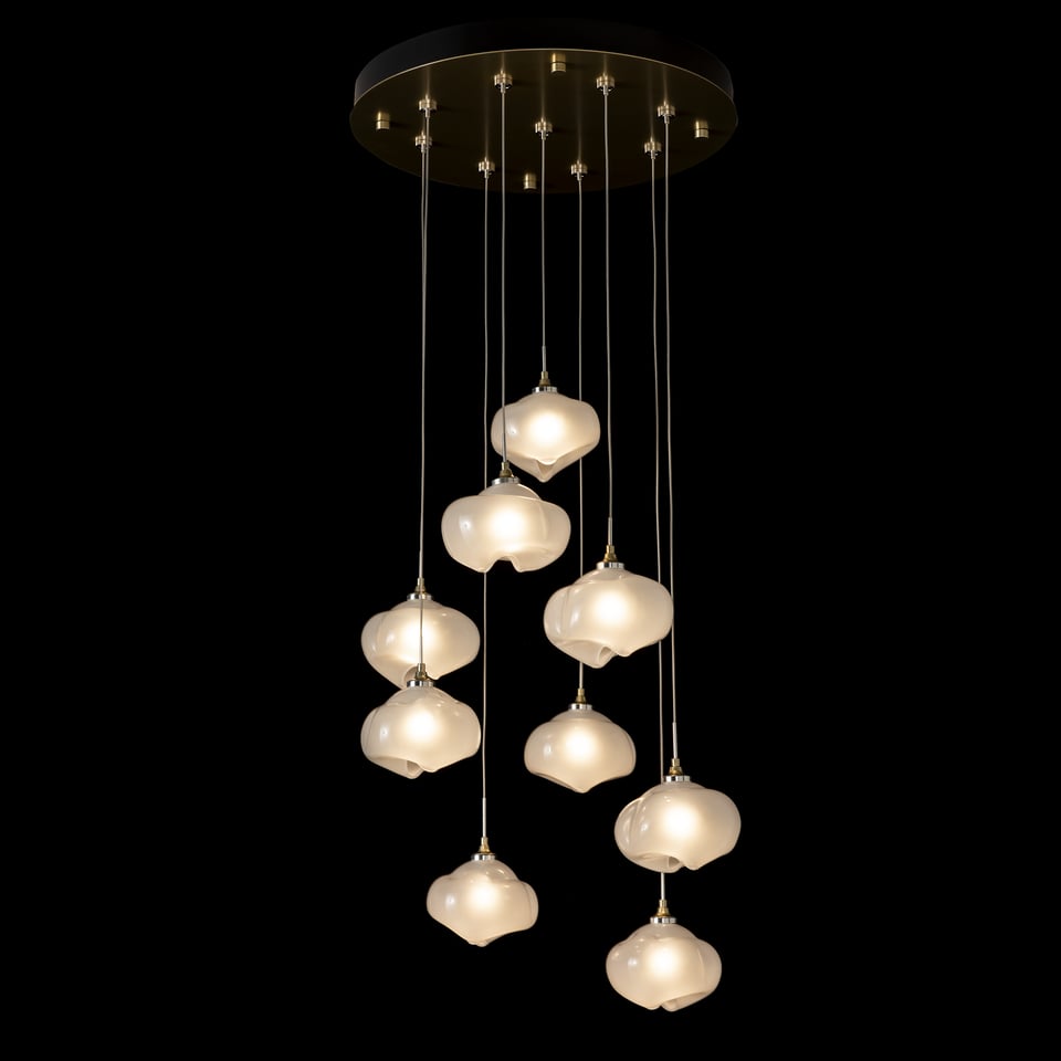 Ume 9-Light Pendant by Hubbardton Forge - Adjustable Height, Dimmable, Unique Frosted Glass Shades