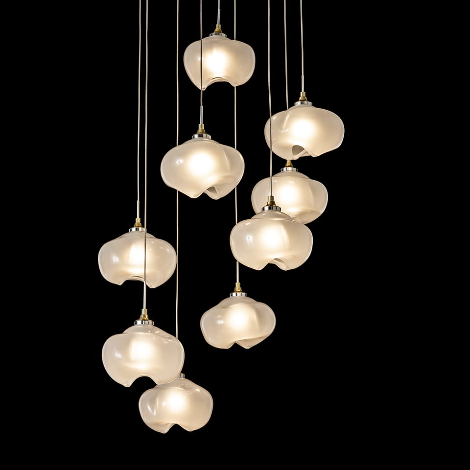 Ume 9-Light Pendant by Hubbardton Forge - Adjustable Height, Dimmable, Unique Frosted Glass Shades