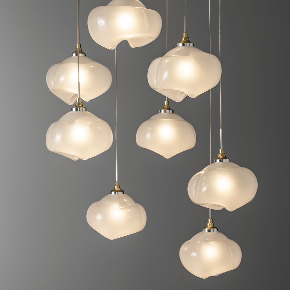 Ume 9-Light Pendant by Hubbardton Forge - Adjustable Height, Dimmable, Unique Frosted Glass Shades