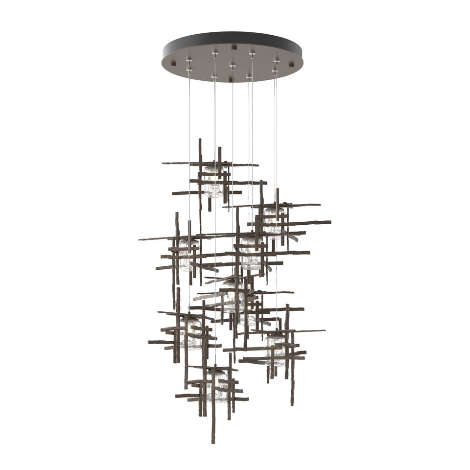 Hubbardton Forge Tura 9-Light Seeded Glass Pendant Chandelier with Handcrafted Design and Dimmable Lighting