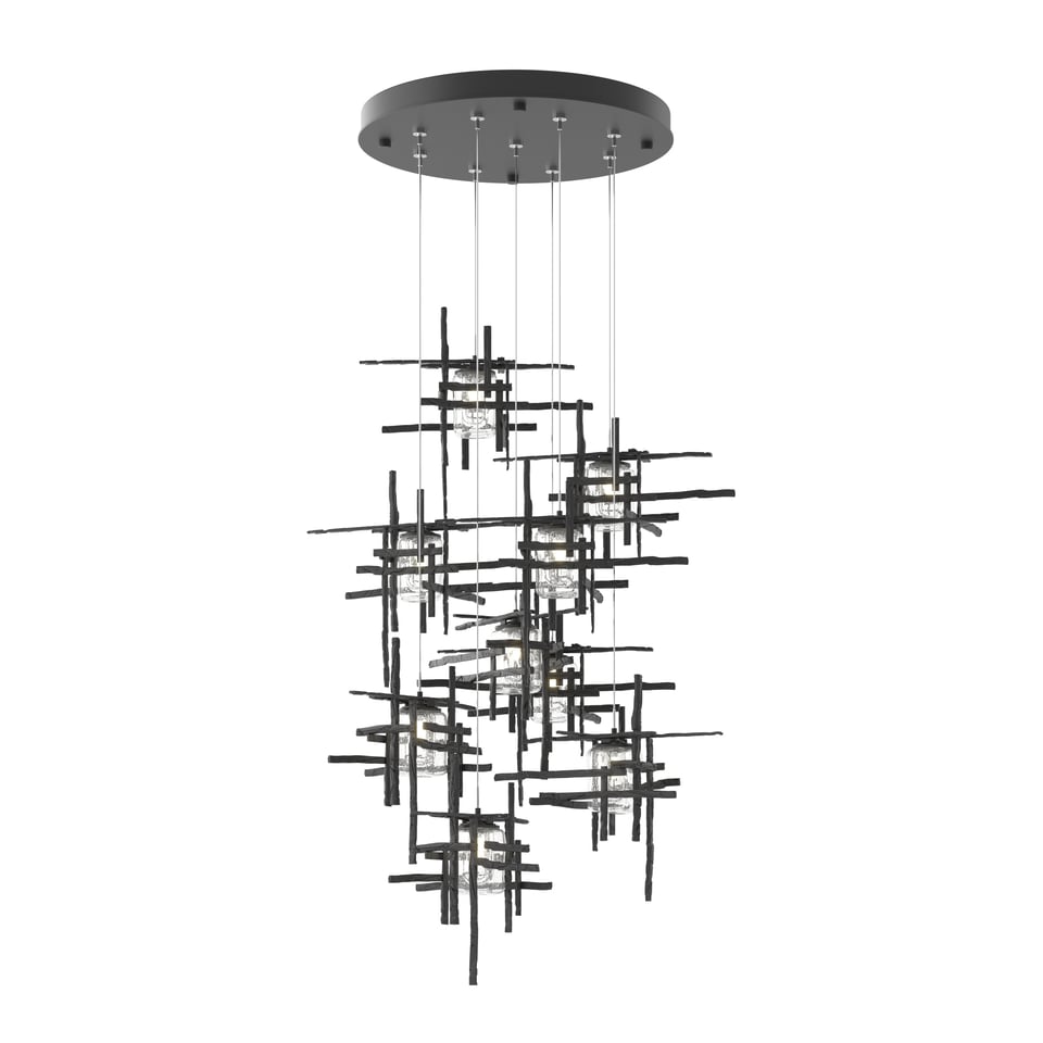 Hubbardton Forge Tura 9-Light Seeded Glass Pendant Chandelier with Handcrafted Design and Dimmable Lighting