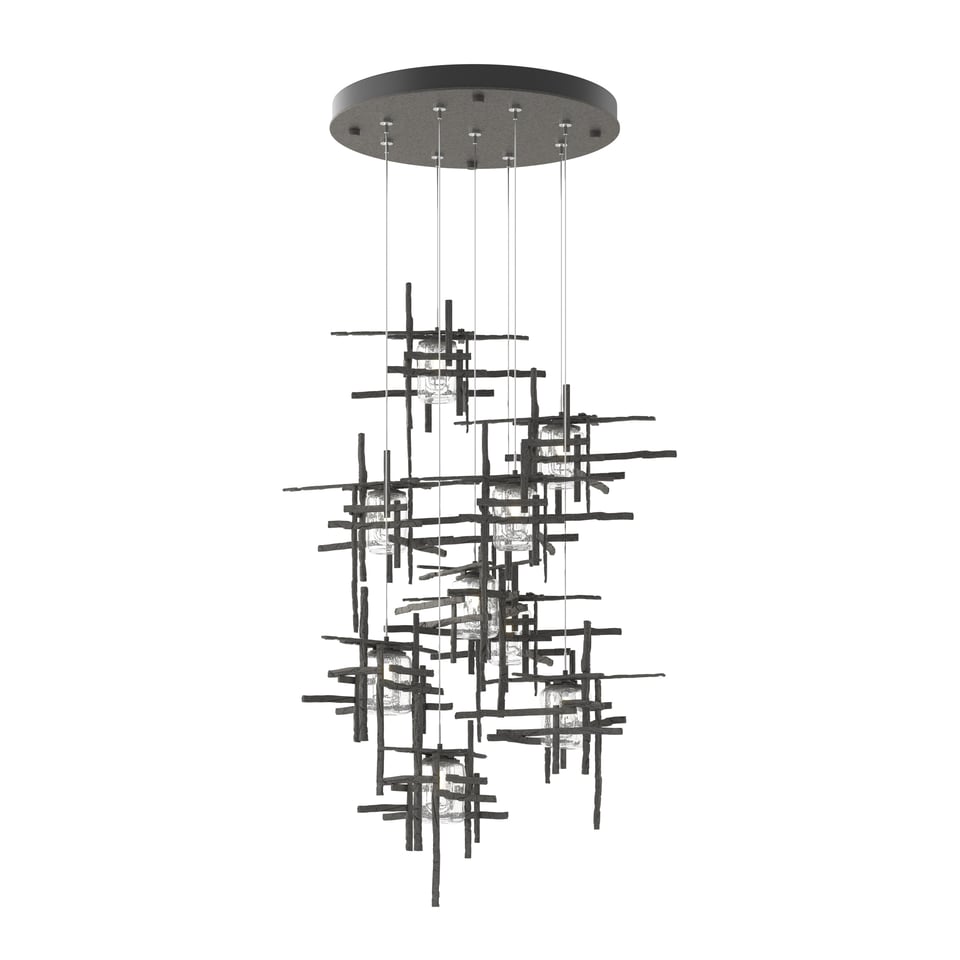 Hubbardton Forge Tura 9-Light Seeded Glass Pendant Chandelier with Handcrafted Design and Dimmable Lighting