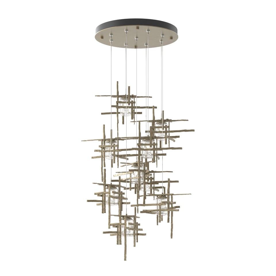 Hubbardton Forge Tura 9-Light Seeded Glass Pendant Chandelier with Handcrafted Design and Dimmable Lighting