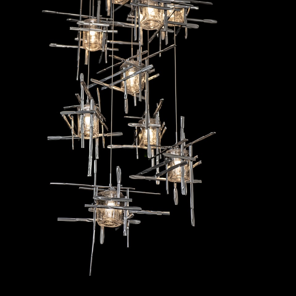 Hubbardton Forge Tura 9-Light Seeded Glass Pendant Chandelier with Handcrafted Design and Dimmable Lighting