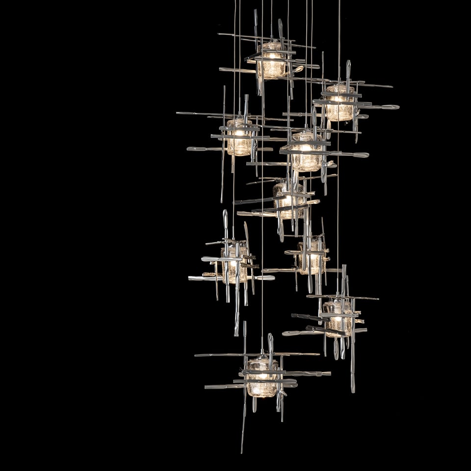 Hubbardton Forge Tura 9-Light Seeded Glass Pendant Chandelier with Handcrafted Design and Dimmable Lighting