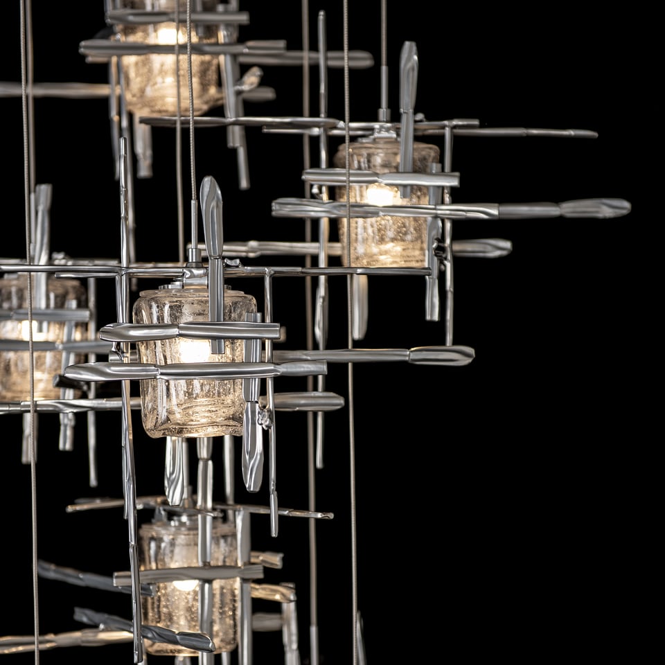 Hubbardton Forge Tura 9-Light Seeded Glass Pendant Chandelier with Handcrafted Design and Dimmable Lighting