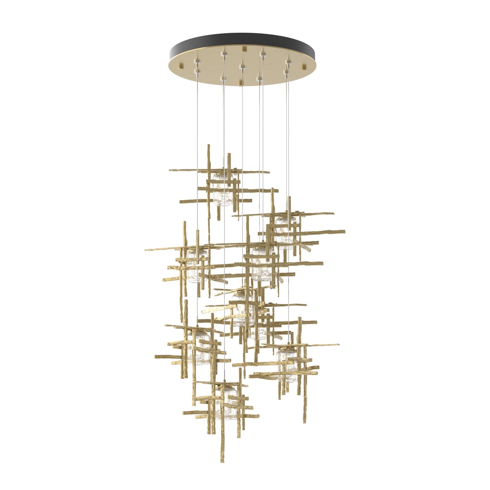 Hubbardton Forge Tura 9-Light Seeded Glass Pendant Chandelier with Handcrafted Design and Dimmable Lighting