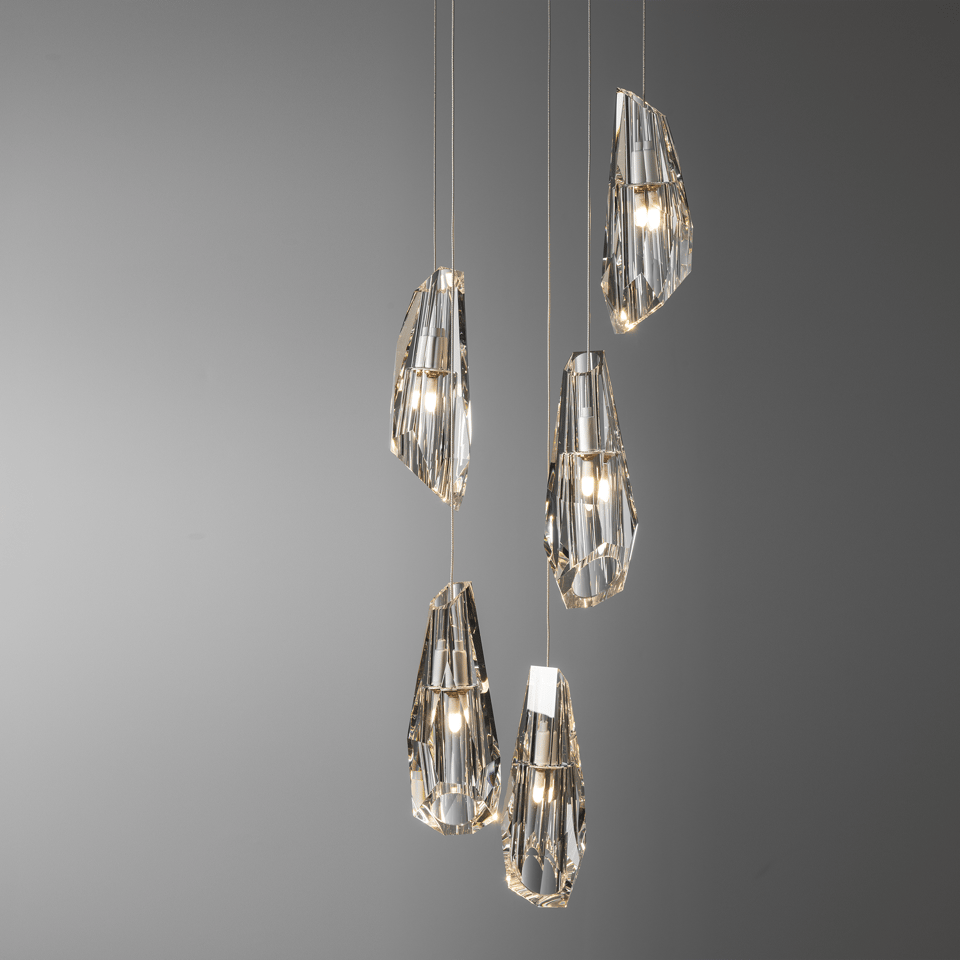 Luma 5-Light Pendant by Hubbardton Forge with Crystal Shades, Dimmable Feature, Multiple Finishes