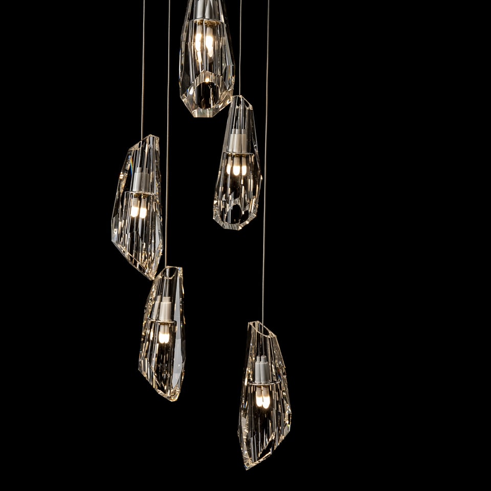 Luma 5-Light Pendant by Hubbardton Forge with Crystal Shades, Dimmable Feature, Multiple Finishes