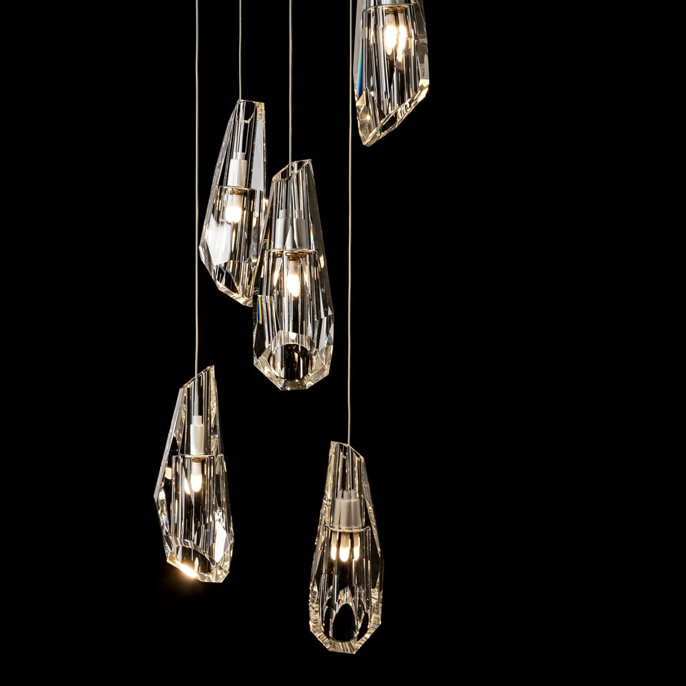 Luma 5-Light Pendant by Hubbardton Forge with Crystal Shades, Dimmable Feature, Multiple Finishes