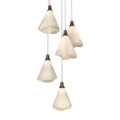 Mobius 5-Light Pendant Chandelier by Hubbardton Forge with Spun Frost Shades and Customizable Finish