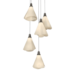 Mobius 5-Light Pendant Chandelier by Hubbardton Forge with Spun Frost Shades and Customizable Finish