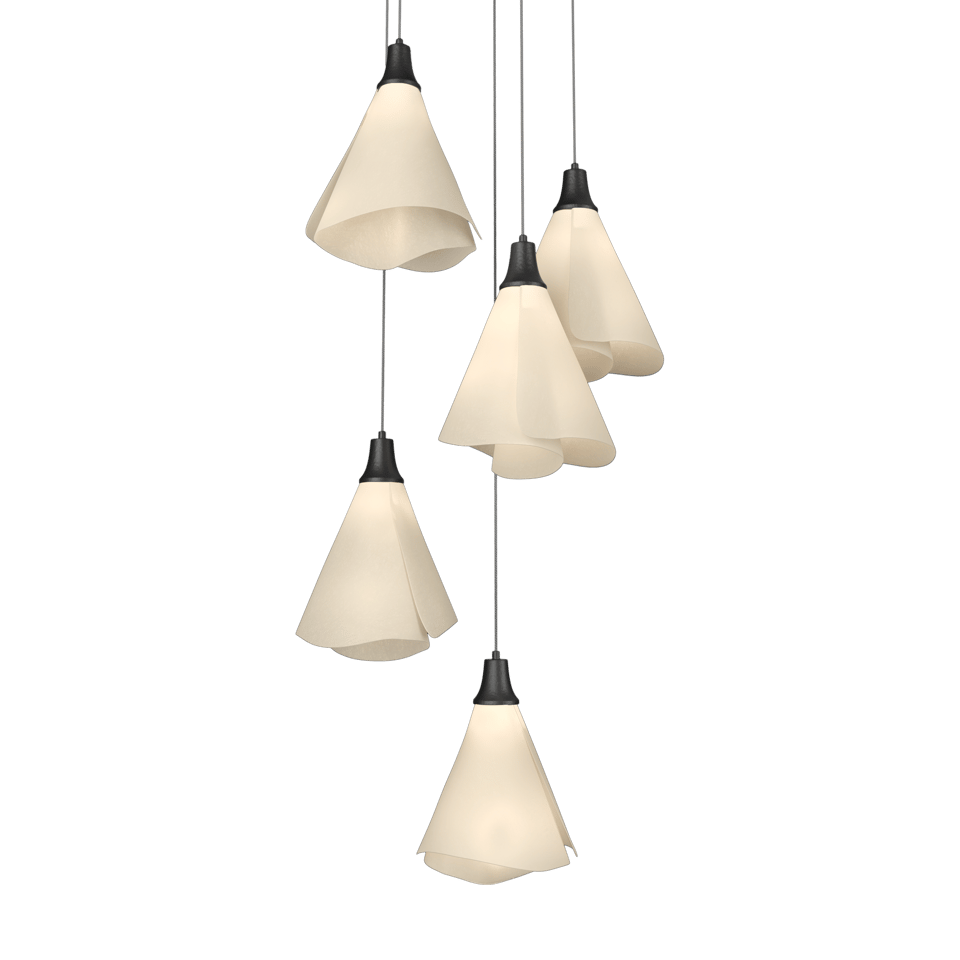 Mobius 5-Light Pendant Chandelier by Hubbardton Forge with Spun Frost Shades and Customizable Finish