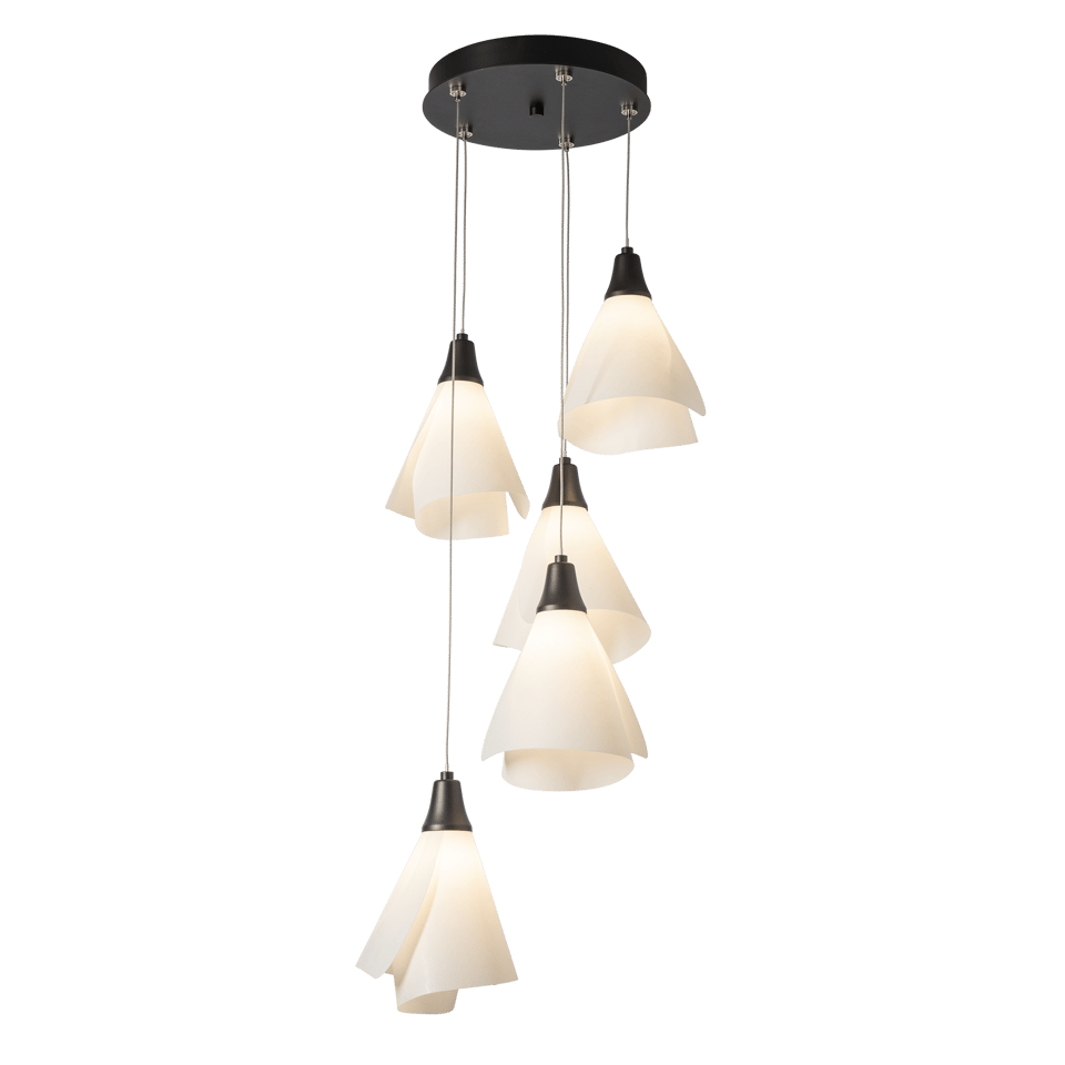 Mobius 5-Light Pendant Chandelier by Hubbardton Forge with Spun Frost Shades and Customizable Finish