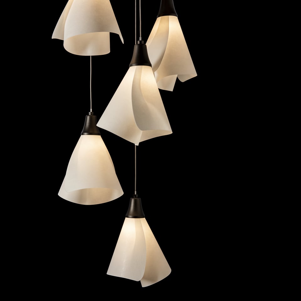 Mobius 5-Light Pendant Chandelier by Hubbardton Forge with Spun Frost Shades and Customizable Finish