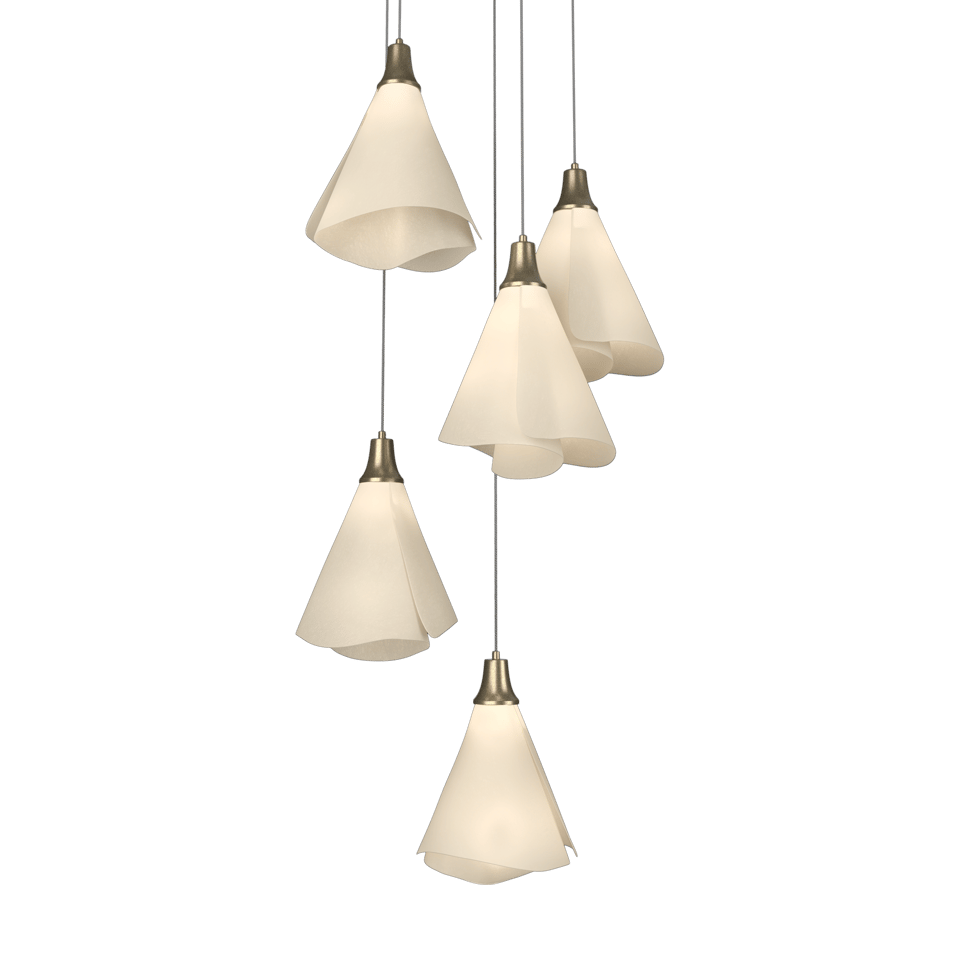 Mobius 5-Light Pendant Chandelier by Hubbardton Forge with Spun Frost Shades and Customizable Finish