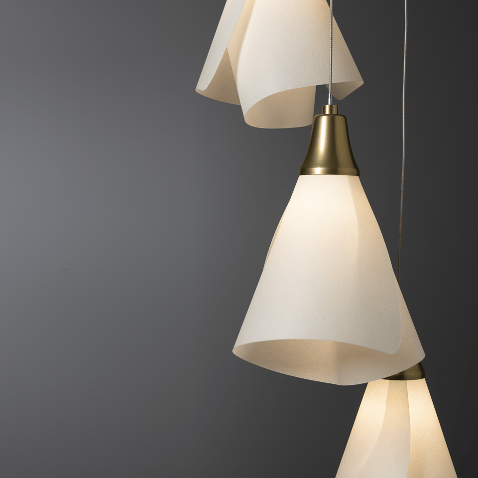 Mobius 5-Light Pendant Chandelier by Hubbardton Forge with Spun Frost Shades and Customizable Finish