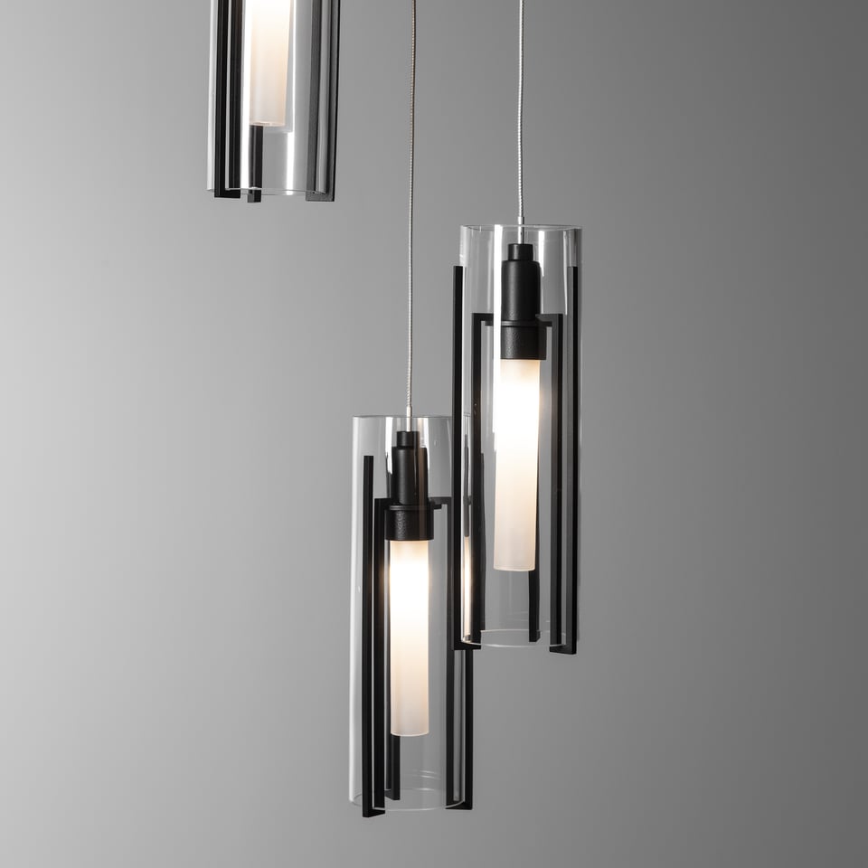 Hubbardton Forge Exos 5-Light Pendant - Customizable Height, Multiple Finishes, Dimmable Lighting