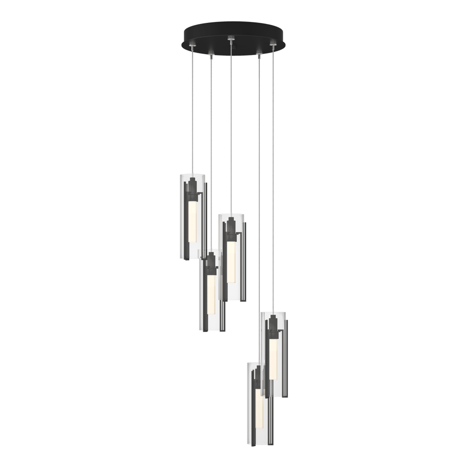 Hubbardton Forge Exos 5-Light Pendant - Customizable Height, Multiple Finishes, Dimmable Lighting