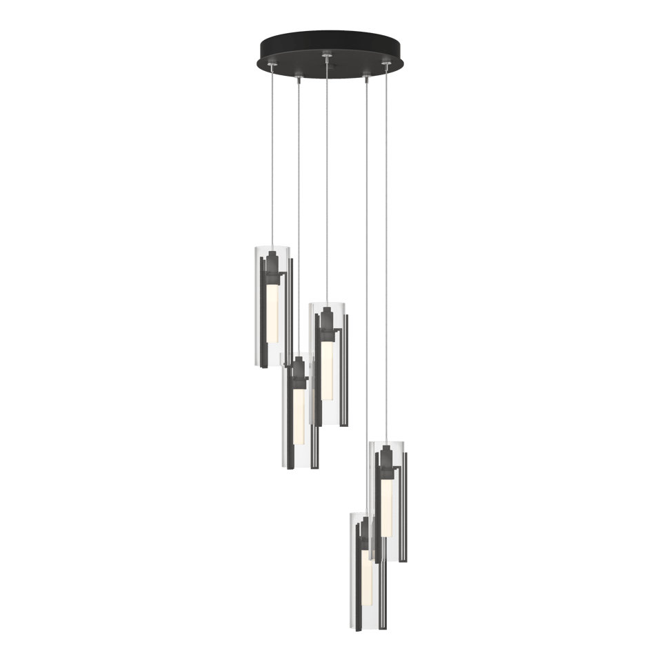 Hubbardton Forge Exos 5-Light Pendant - Customizable Height, Multiple Finishes, Dimmable Lighting