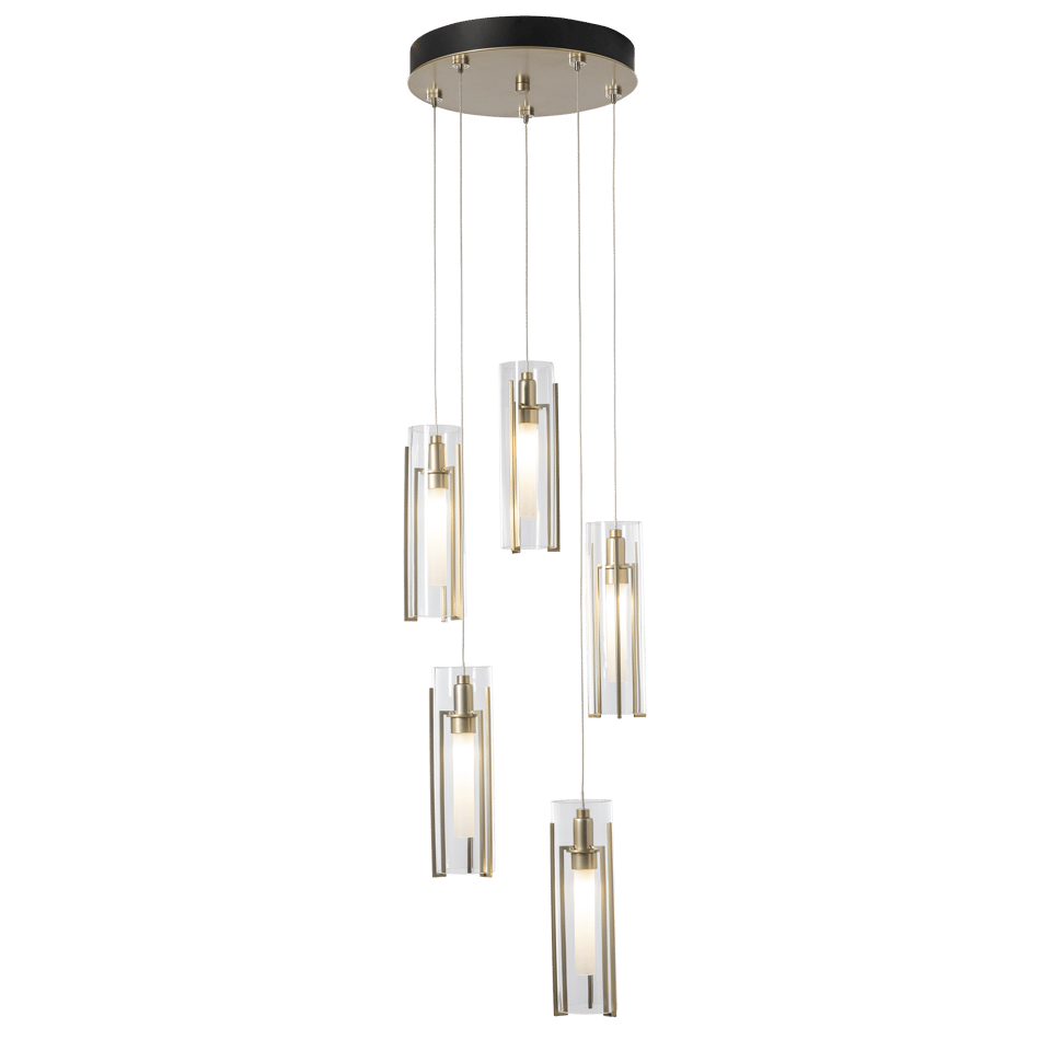 Hubbardton Forge Exos 5-Light Pendant - Customizable Height, Multiple Finishes, Dimmable Lighting