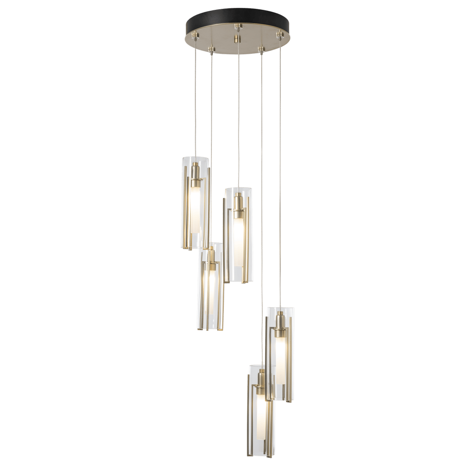 Hubbardton Forge Exos 5-Light Pendant - Customizable Height, Multiple Finishes, Dimmable Lighting