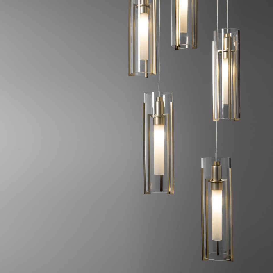 Hubbardton Forge Exos 5-Light Pendant - Customizable Height, Multiple Finishes, Dimmable Lighting