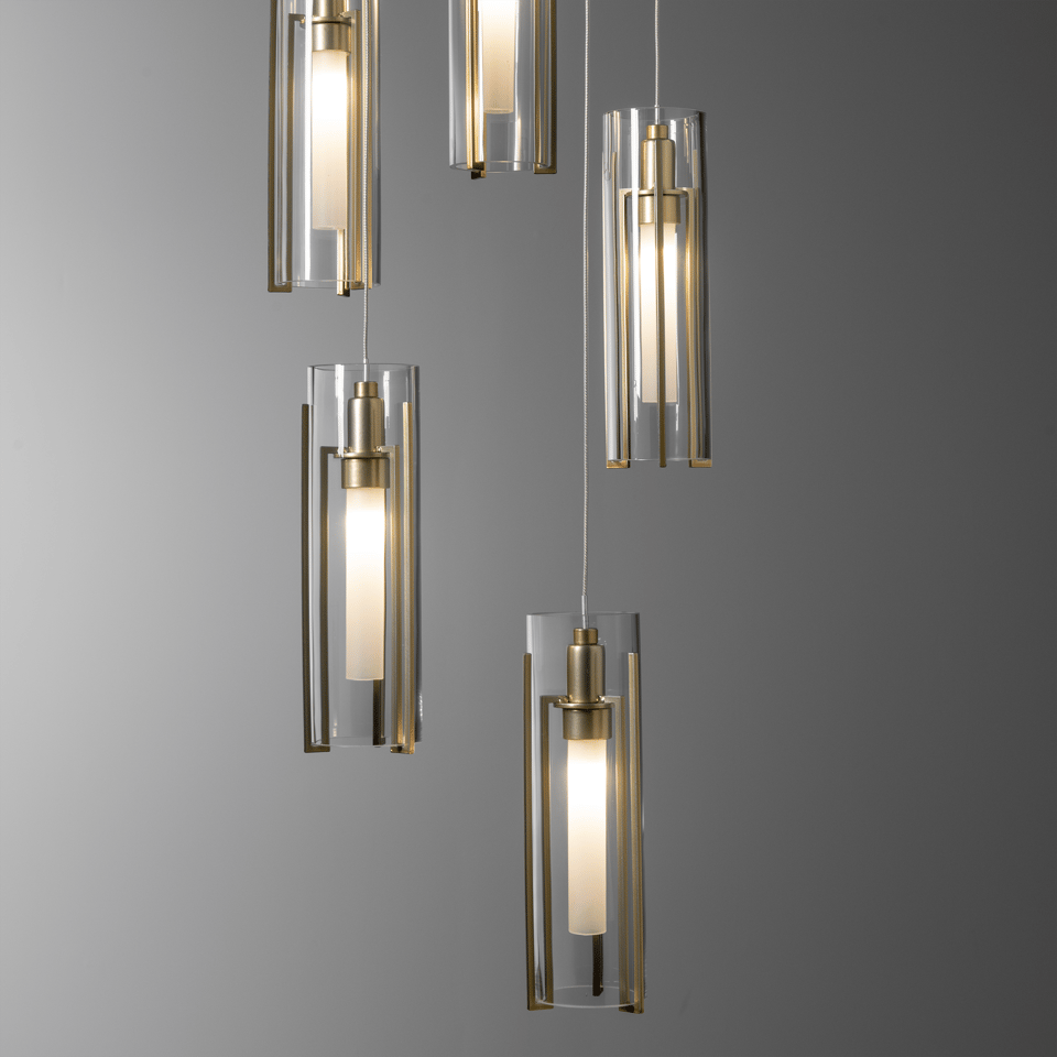 Hubbardton Forge Exos 5-Light Pendant - Customizable Height, Multiple Finishes, Dimmable Lighting