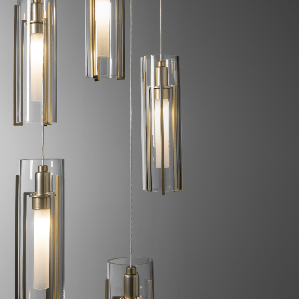 Hubbardton Forge Exos 5-Light Pendant - Customizable Height, Multiple Finishes, Dimmable Lighting