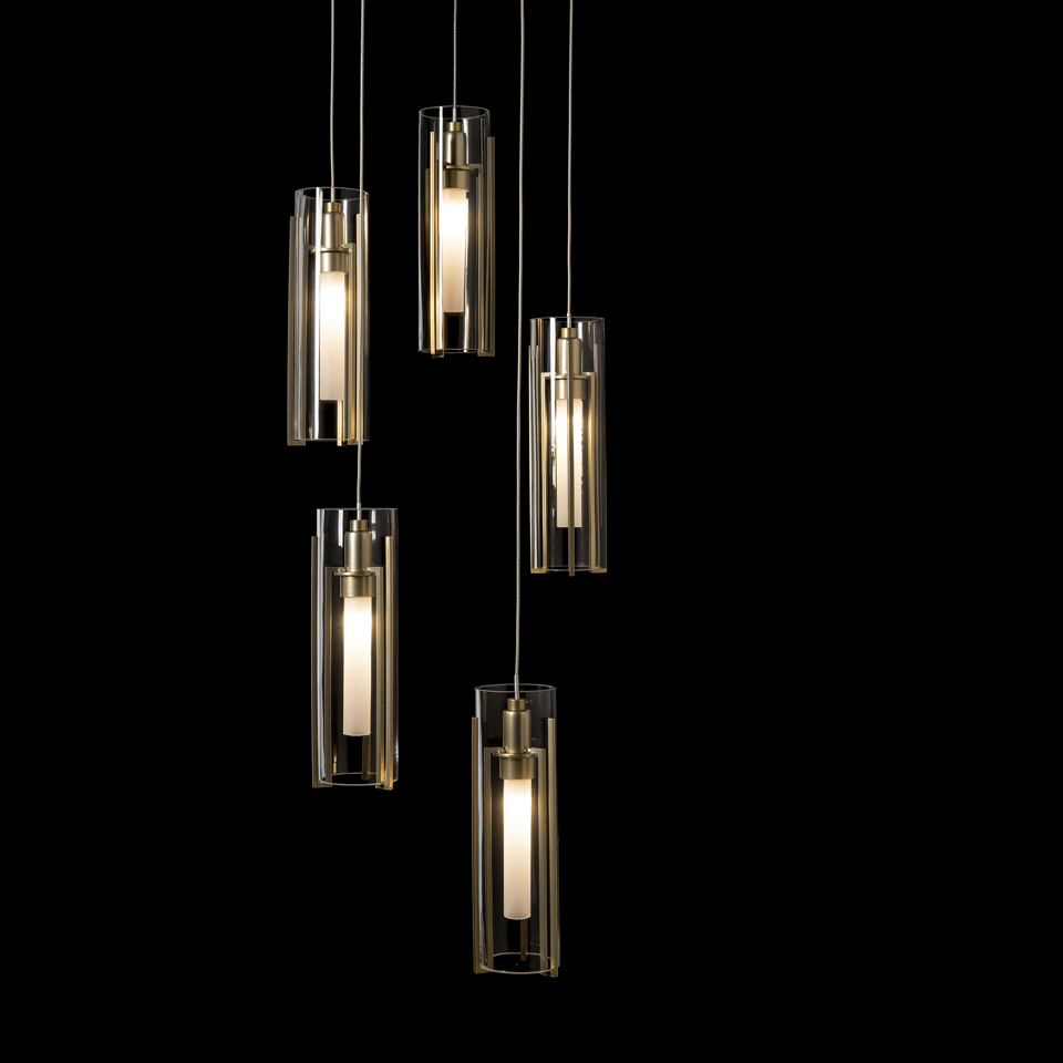 Hubbardton Forge Exos 5-Light Pendant - Customizable Height, Multiple Finishes, Dimmable Lighting