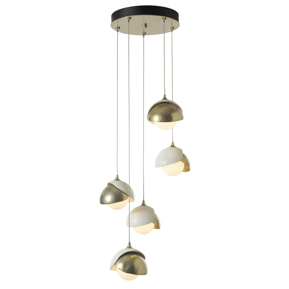 Brooklyn 5-Light Double Shade Pendant Chandelier with Customizable Finishes by Hubbardton Forge