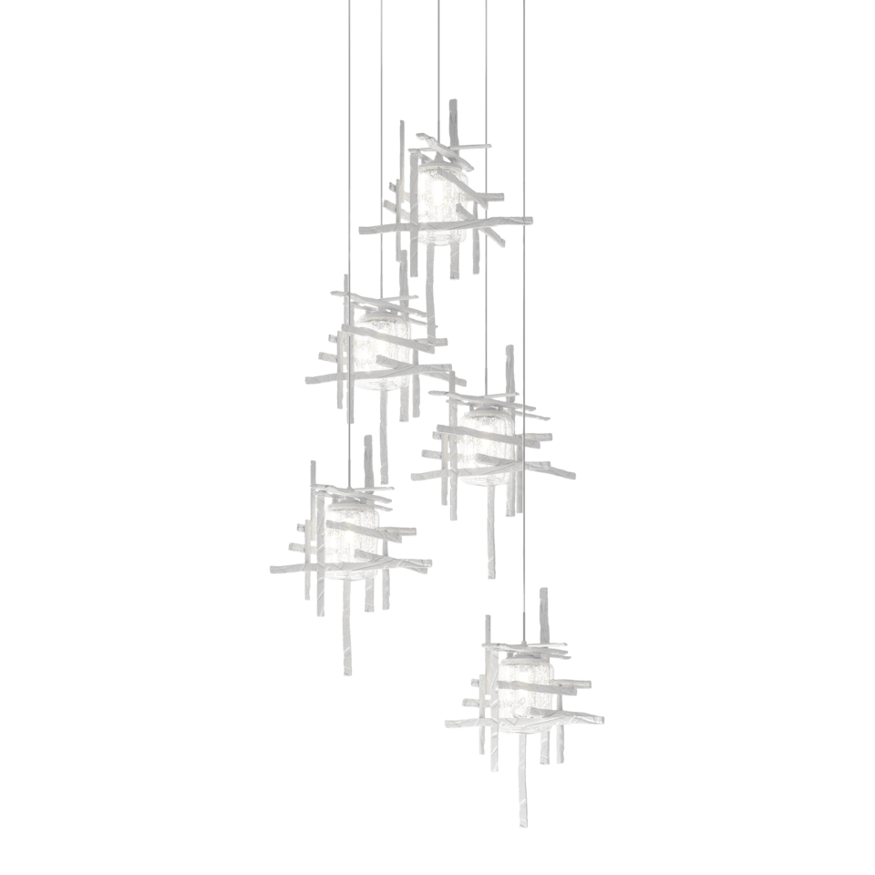 Tura 5-Light Seeded Glass Pendant by Hubbardton Forge - Dimmable, Open-Cage Design