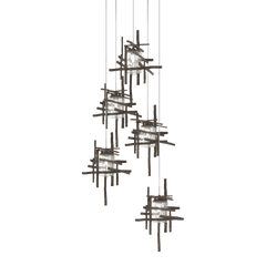 Tura 5-Light Seeded Glass Pendant by Hubbardton Forge - Dimmable, Open-Cage Design