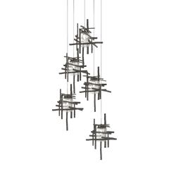 Tura 5-Light Seeded Glass Pendant by Hubbardton Forge - Dimmable, Open-Cage Design