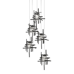 Tura 5-Light Seeded Glass Pendant by Hubbardton Forge - Dimmable, Open-Cage Design