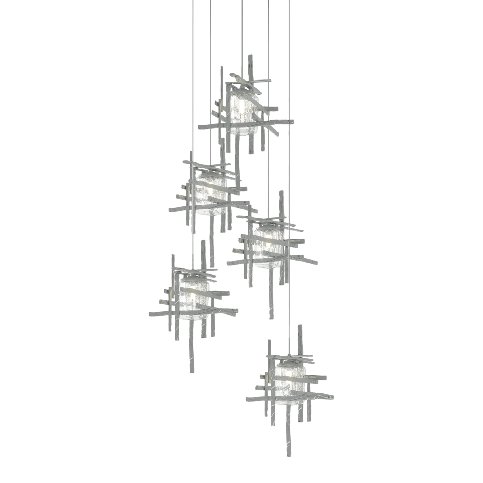 Tura 5-Light Seeded Glass Pendant by Hubbardton Forge - Dimmable, Open-Cage Design