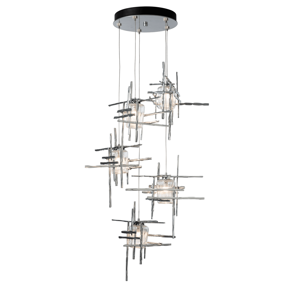 Tura 5-Light Seeded Glass Pendant by Hubbardton Forge - Dimmable, Open-Cage Design