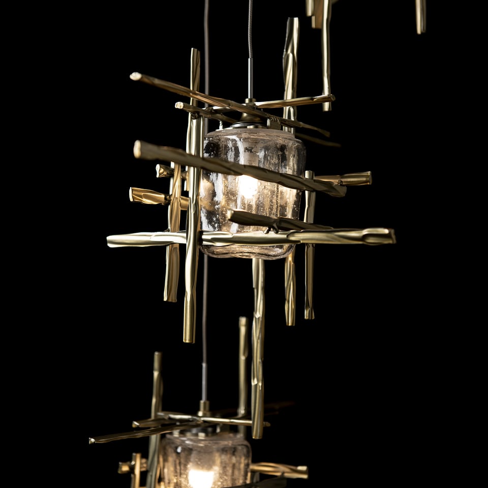 Tura 5-Light Seeded Glass Pendant by Hubbardton Forge - Dimmable, Open-Cage Design