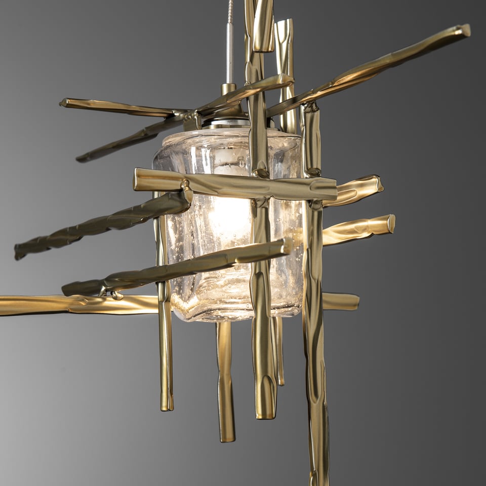 Tura 5-Light Seeded Glass Pendant by Hubbardton Forge - Dimmable, Open-Cage Design