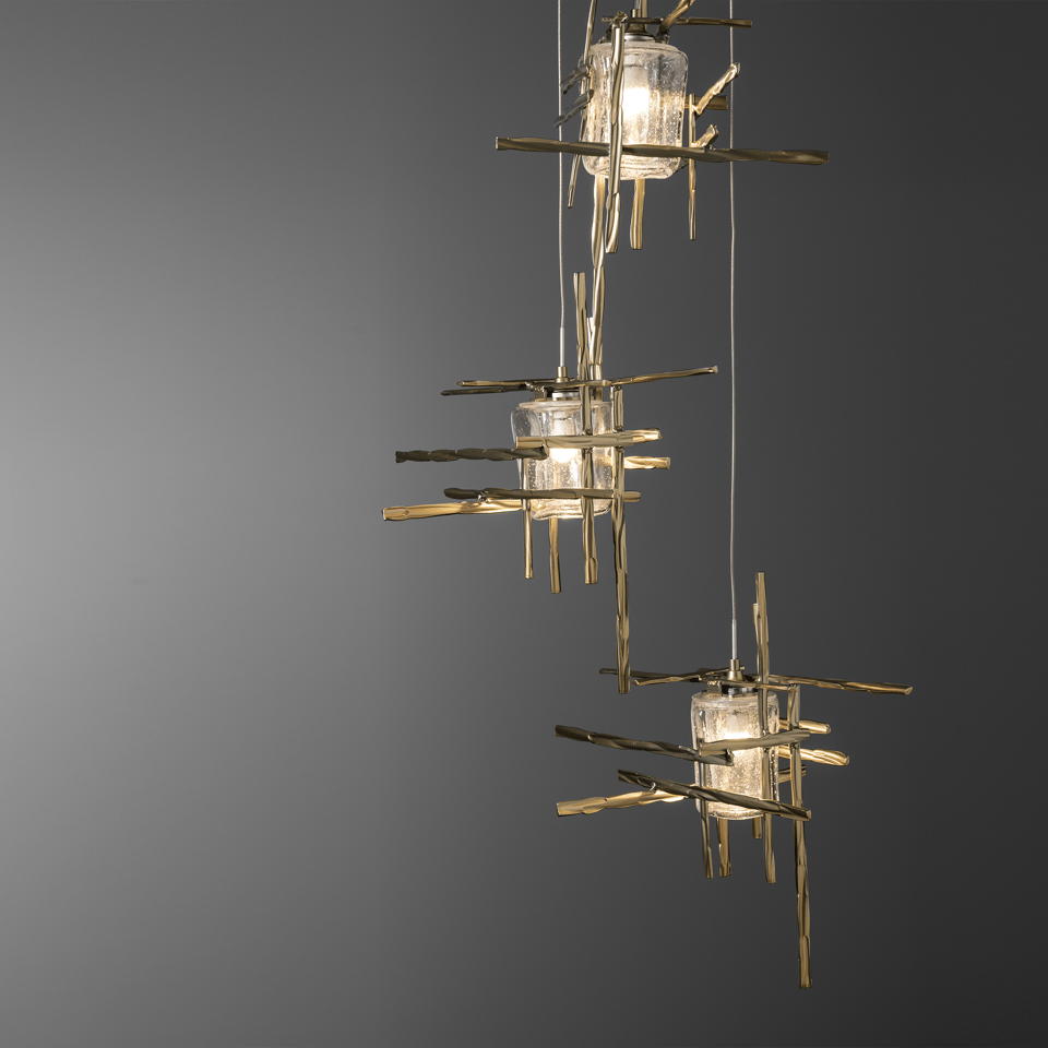 Tura 5-Light Seeded Glass Pendant by Hubbardton Forge - Dimmable, Open-Cage Design