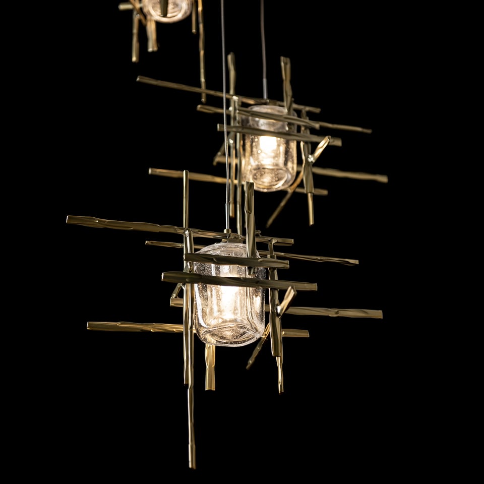 Tura 5-Light Seeded Glass Pendant by Hubbardton Forge - Dimmable, Open-Cage Design