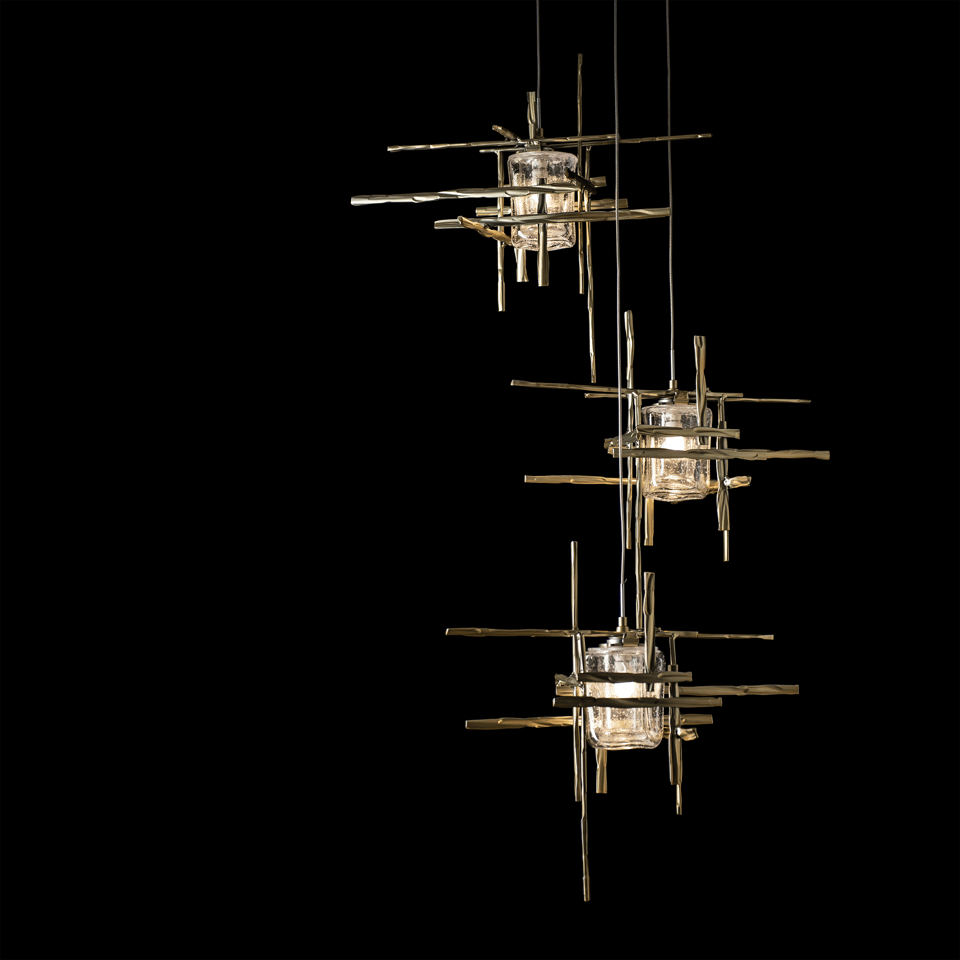 Tura 5-Light Seeded Glass Pendant by Hubbardton Forge - Dimmable, Open-Cage Design