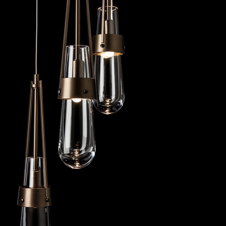 Hubbardton Forge Link 5-Light Clear Glass Pendant Light with Dimmable Functionality and Adjustable Height