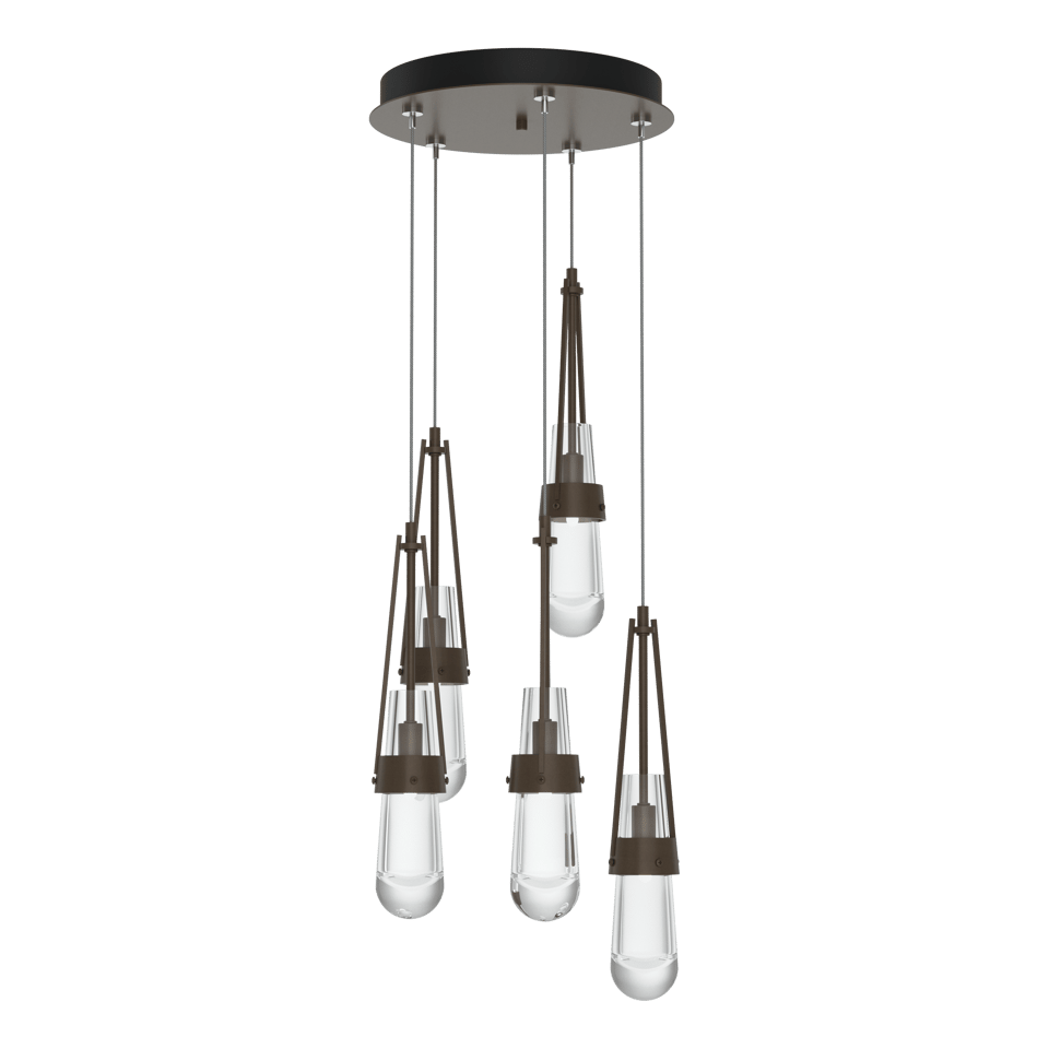 Hubbardton Forge Link 5-Light Clear Glass Pendant Light with Dimmable Functionality and Adjustable Height