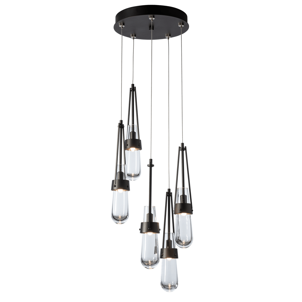 Hubbardton Forge Link 5-Light Clear Glass Pendant Light with Dimmable Functionality and Adjustable Height