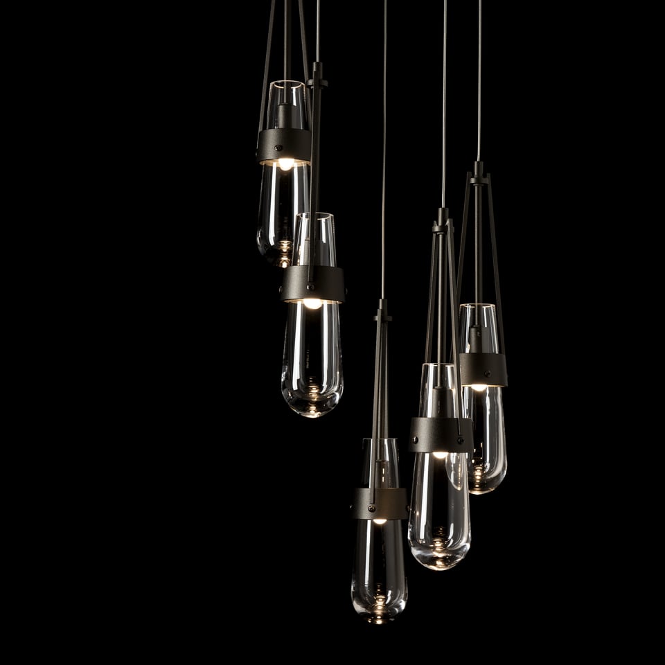 Hubbardton Forge Link 5-Light Clear Glass Pendant Light with Dimmable Functionality and Adjustable Height