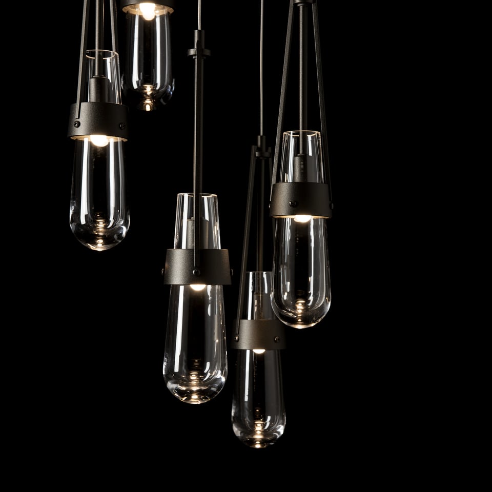 Hubbardton Forge Link 5-Light Clear Glass Pendant Light with Dimmable Functionality and Adjustable Height